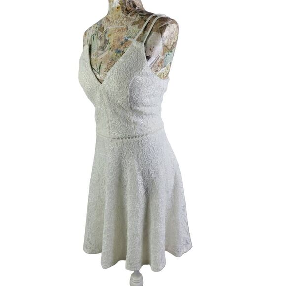 Sparkly White Lacey Textured Spaghetti Strap Mini Short Dress - Picture 9 of 14